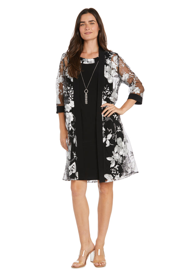 r&m richards Floral-Threaded Sheer Jacket Dress with Detachable Necklace