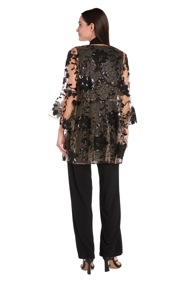 R&m Richards Floral Threadwork Pantsuit With Flair Bell Sleeves & Removable Jacket