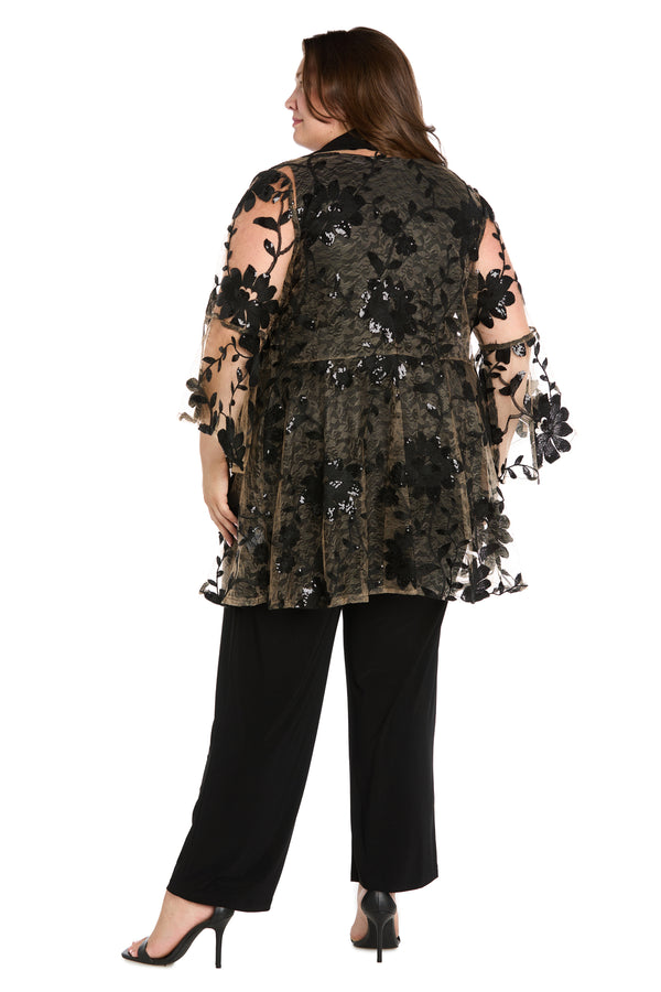 R&m Richards Floral Threadwork Pantsuit With Flair Bell Sleeves - Plus