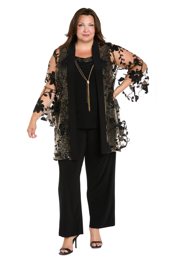 r&m richards Floral Threadwork Pantsuit with Flair Bell Sleeves - Plus