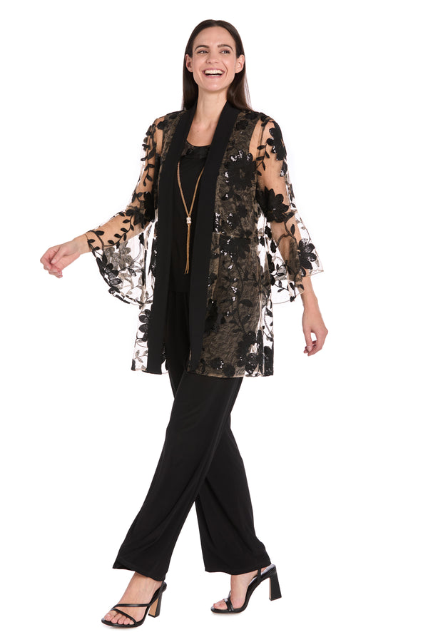 r&m richards Floral Threadwork Pantsuit with Flair Bell Sleeves & Removable Jacket