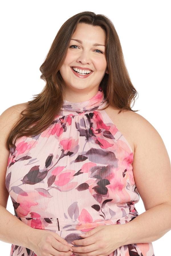 R&m Richards Floral Watercolor Printed Ruffle Dress - Plus