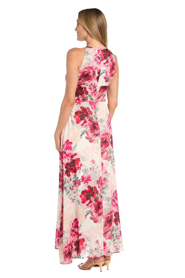 R&m Richards Flowy Chiffon Maxi Dress With Rose Print And Tiered Skirt