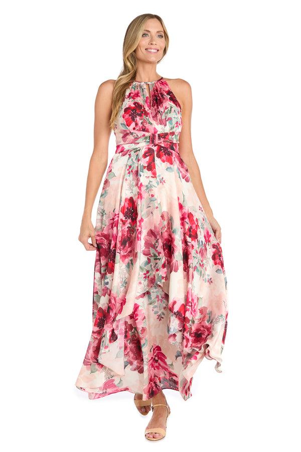 r&m richards Flowy Chiffon Maxi Dress with Rose Print and Tiered Skirt