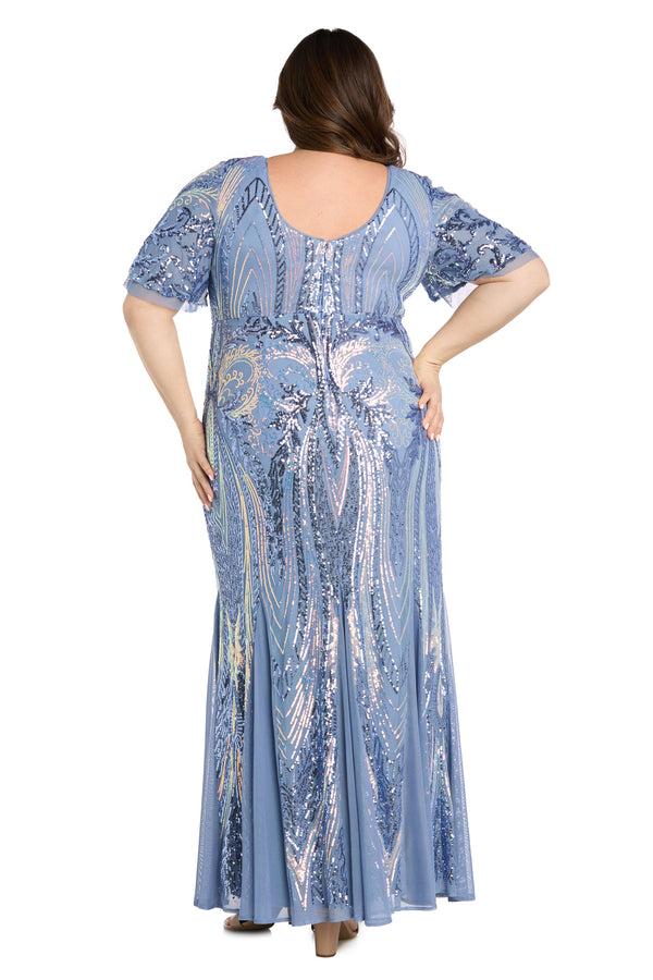 R&m Richards Flowy Sequin Gown With Elegant Flutter Sleeves - Plus