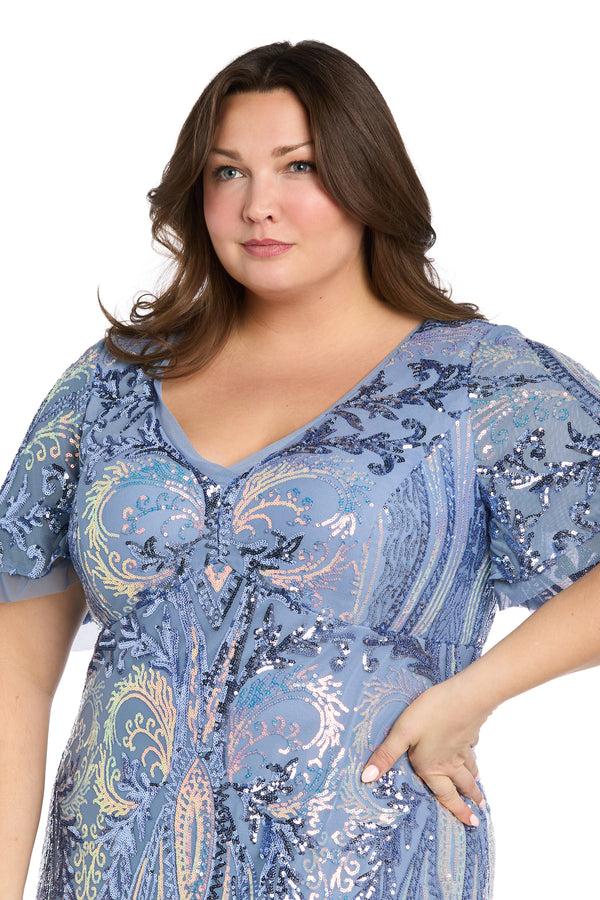 R&m Richards Flowy Sequin Gown With Elegant Flutter Sleeves - Plus