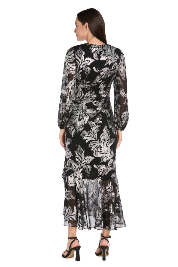 R&m Richards Foil Chiffon Wrap Dress With Rhinestone Buckle