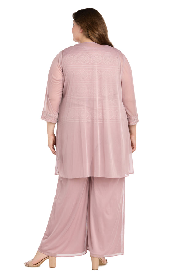 R&m Richards Glitter Embroidered Pant Suit With Pearl Neckline - Plus