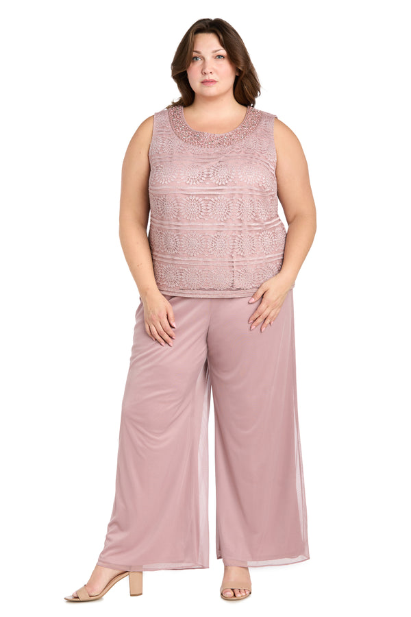 R&m Richards Glitter Embroidered Pant Suit With Pearl Neckline - Plus