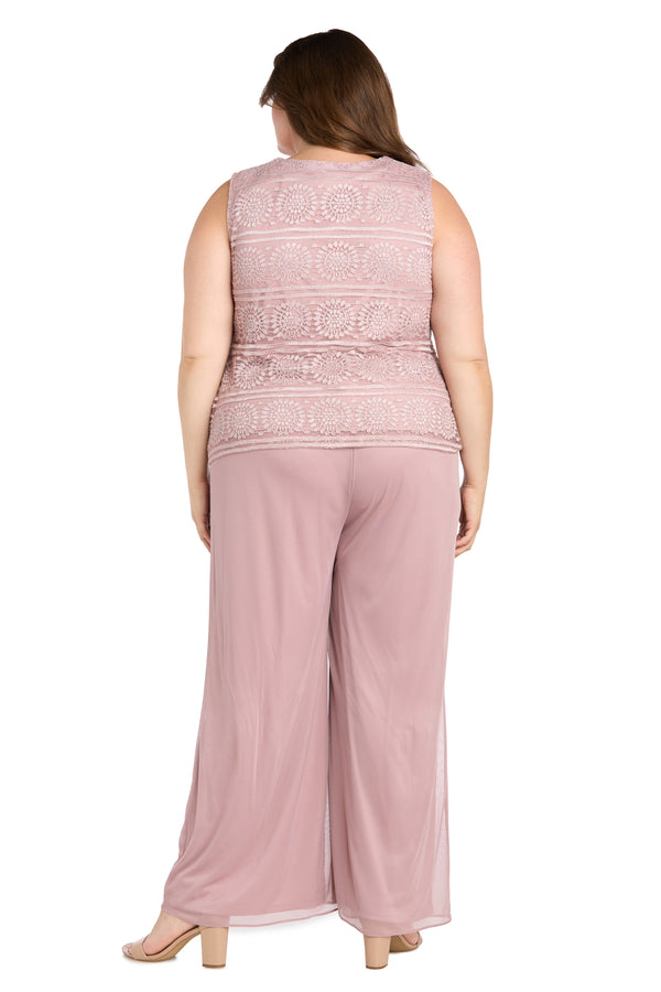 R&m Richards Glitter Embroidered Pant Suit With Pearl Neckline - Plus