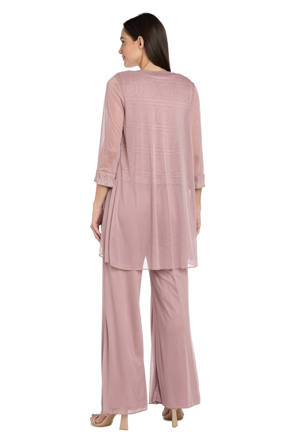 R&m Richards Glitter Embroidered Pant Suit With Pearl Neckline