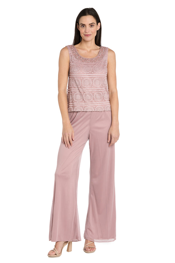 R&m Richards Glitter Embroidered Pant Suit With Pearl Neckline