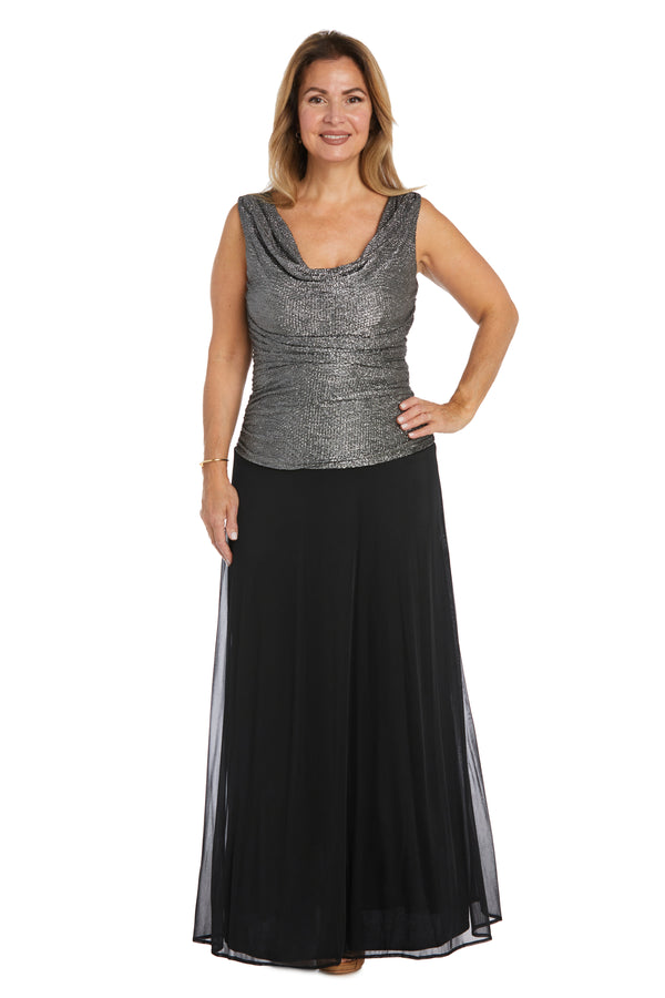 R&m Richards Glitter Knit Ruched Top With Long Chiffon Skirt