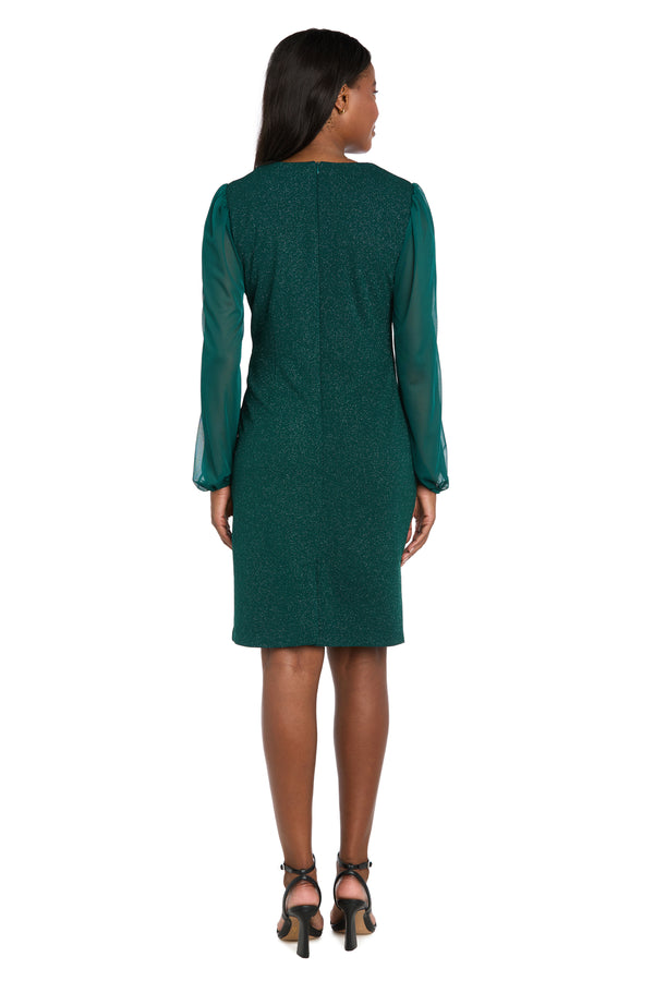 R&m Richards Glitter Knit Sheath Dress With Chiffon Sleeves & Pleated Bust