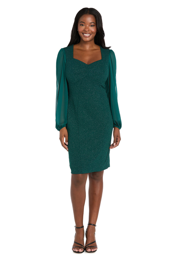 r&m richards Glitter Knit Sheath Dress with Chiffon Sleeves & Pleated Bust