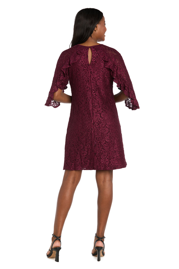 R&m Richards Glitter Lace Cocktail Dress With Ruffle Sleeves