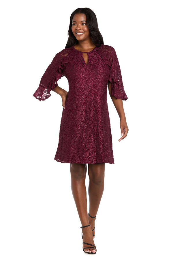 r&m richards Glitter Lace Cocktail Dress with Ruffle Sleeves