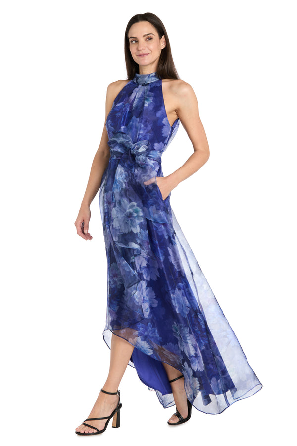 R&m Richards High-Low Tiered Taffeta Dress With Sash - Petite