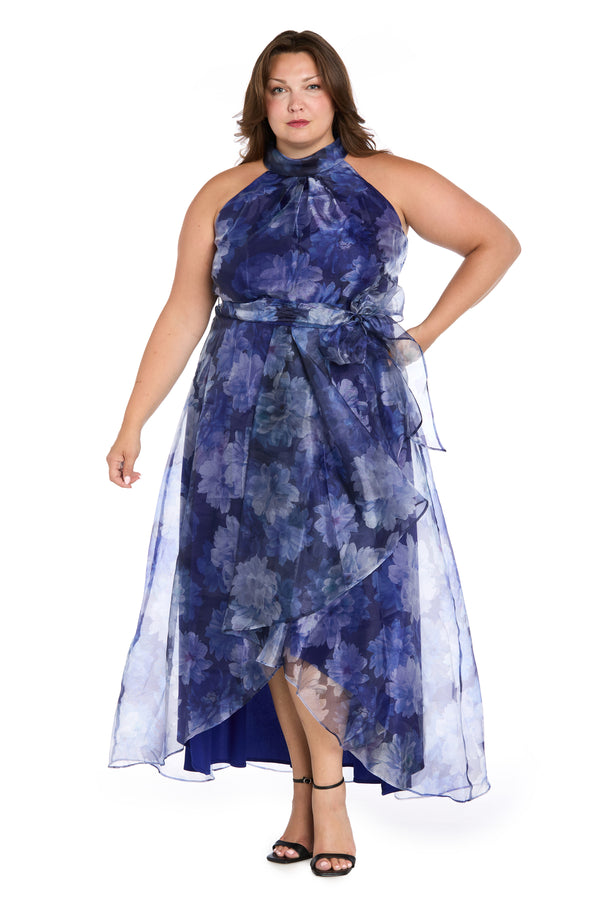 r&m richards High-Low Tiered Taffeta Dress with Sash - Plus