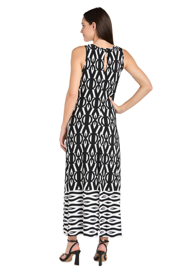 R&m Richards Intricate Pattern Sleeveless Knit Dress With Flipped Border Hem