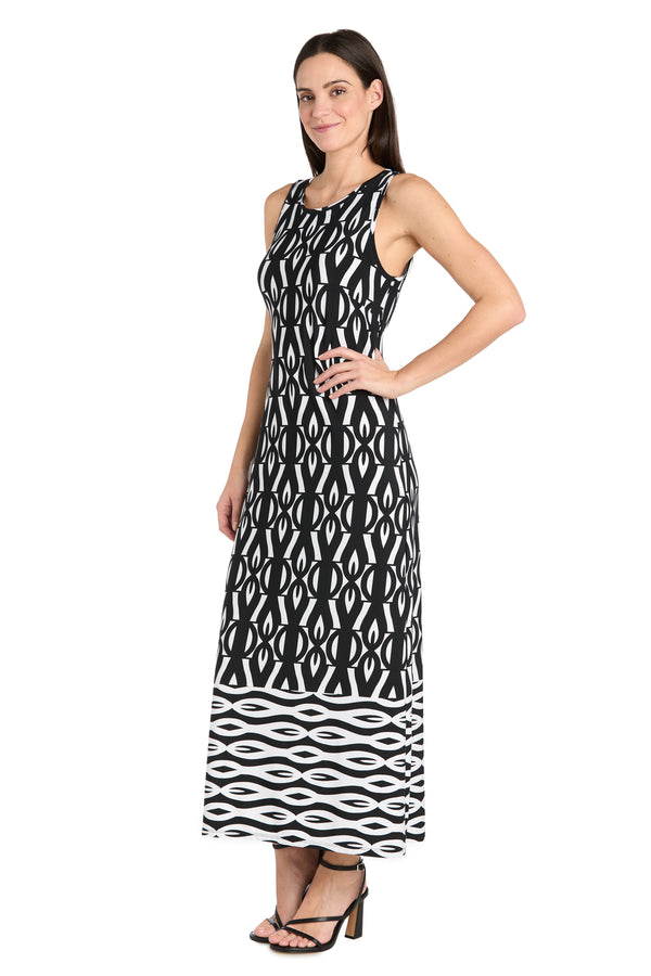 R&m Richards Intricate Pattern Sleeveless Knit Dress With Flipped Border Hem