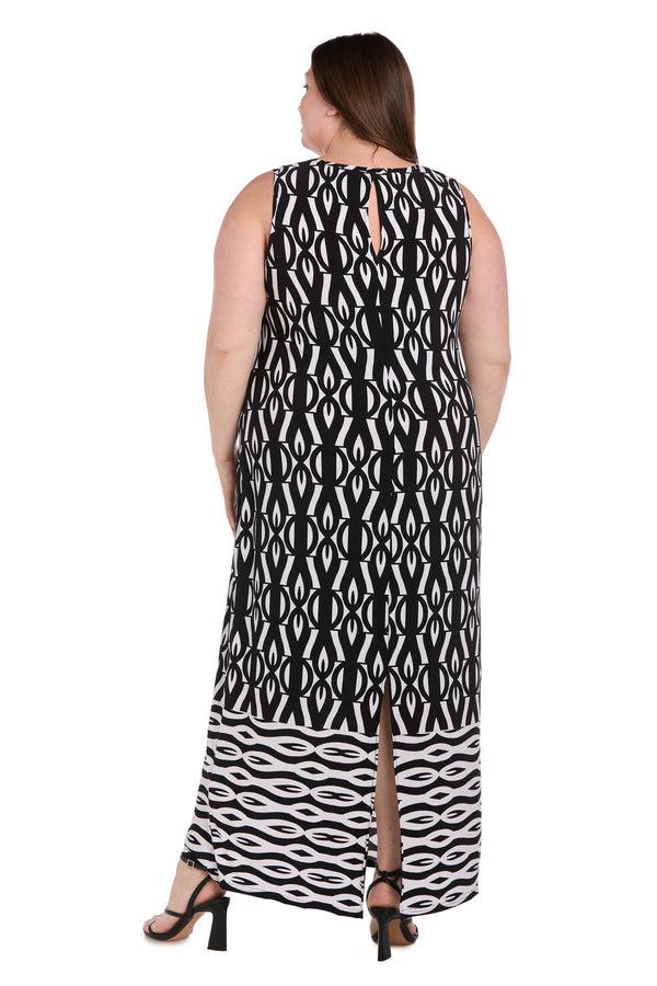 R&m Richards Intricate Pattern Sleeveless Knit Dress With Flipped Border Hem - Plus