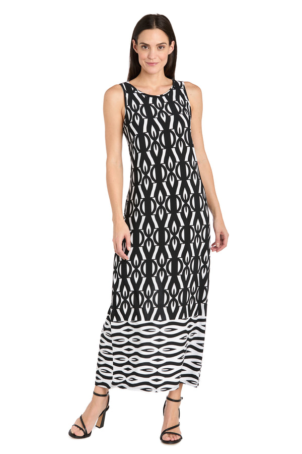 r&m richards Intricate Pattern Sleeveless Knit Dress with Flipped Border Hem