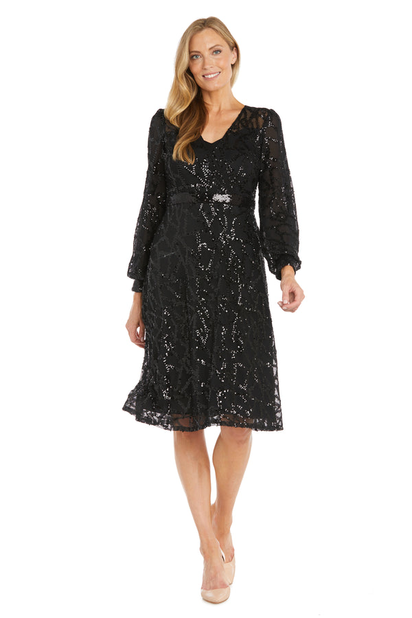 R&m Richards Intricate Sequin Detailing Cocktail Dress With Blouson Sleeves