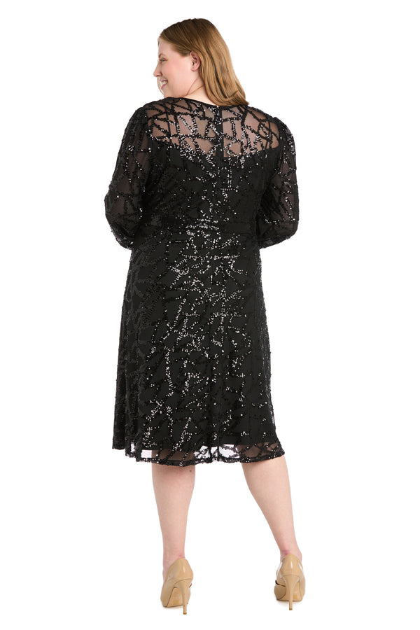R&m Richards Intricate Sequin Detailing Cocktail Dress With Blouson Sleeves - Plus