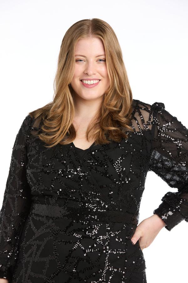 R&m Richards Intricate Sequin Detailing Cocktail Dress With Blouson Sleeves - Plus