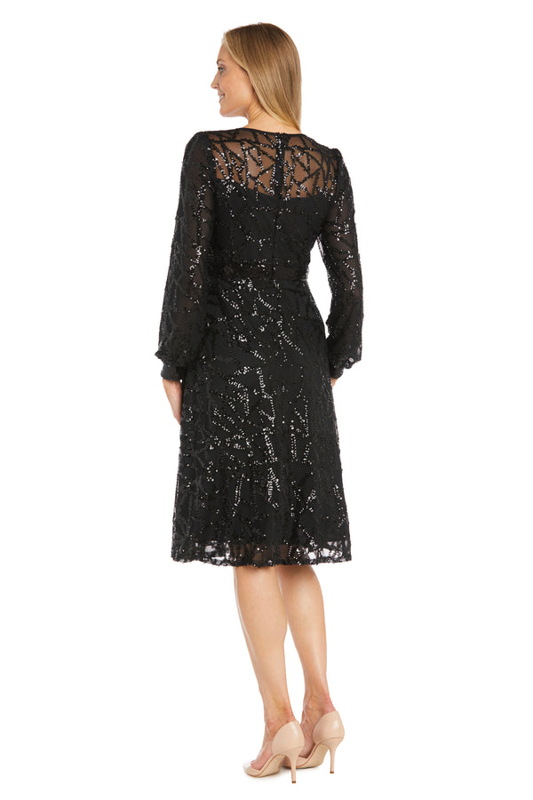 R&m Richards Intricate Sequin Detailing Cocktail Dress With Blouson Sleeves - Petite