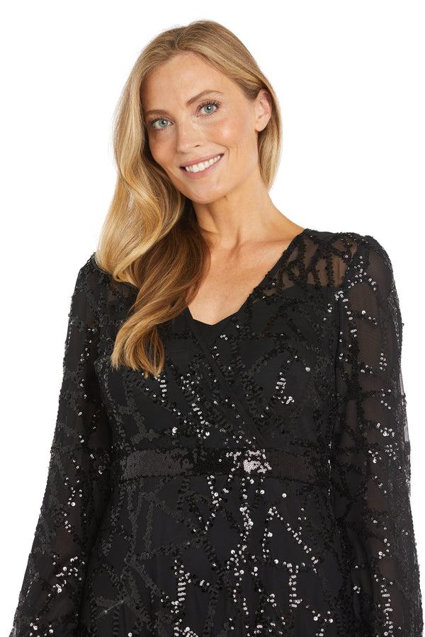 R&m Richards Intricate Sequin Detailing Cocktail Dress With Blouson Sleeves - Petite