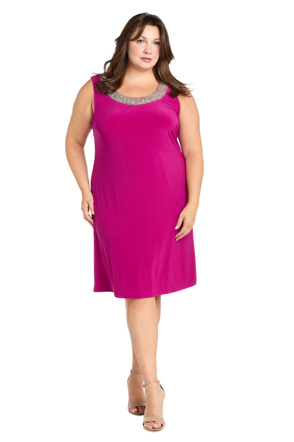 R&m Richards Jacket Dress With Beaded Neckline And Soft Jacket - Plus