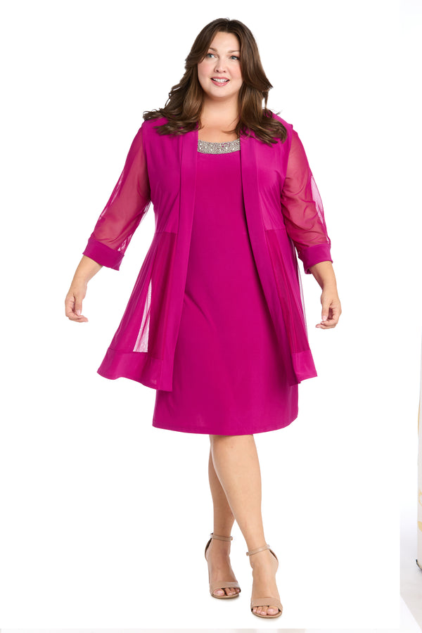 r&m richards Jacket Dress With Beaded Neckline and Soft Jacket - Plus