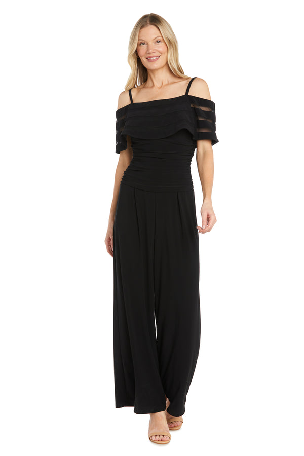 R&m Richards Jumpsuit With Illusion Sheer Off The Shoulder Inserts