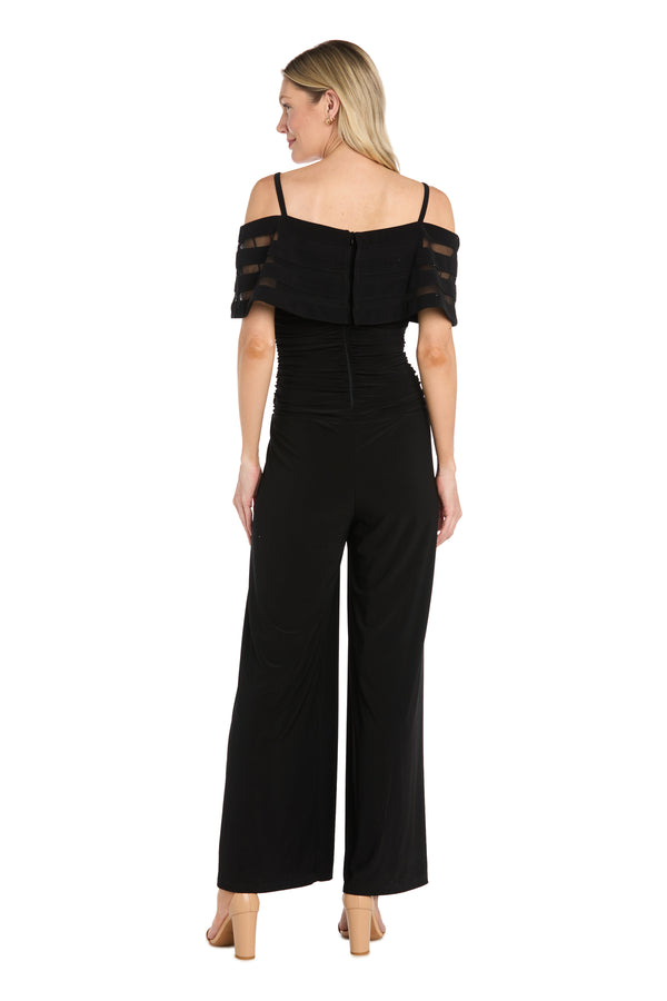 R&m Richards Jumpsuit With Illusion Sheer Off The Shoulder Inserts - Petite