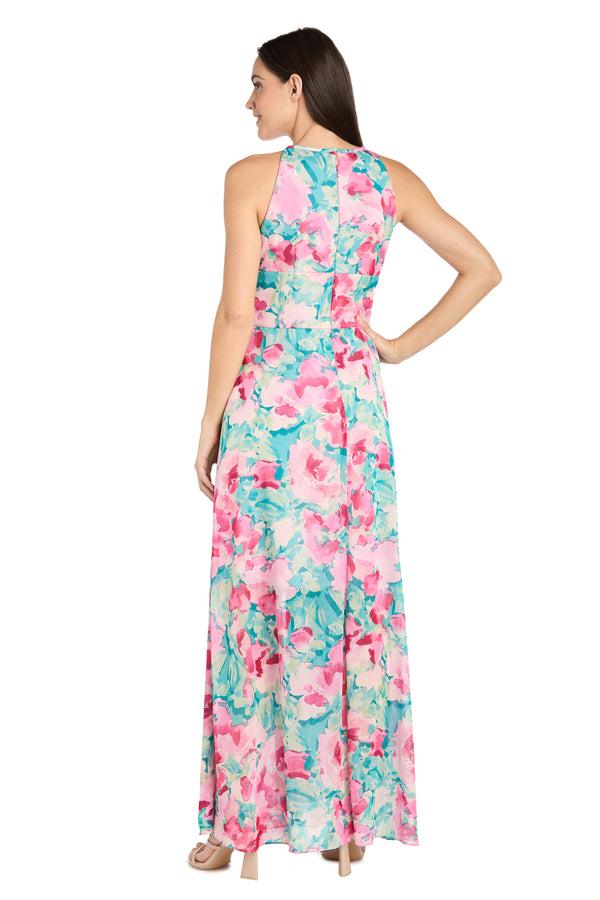 R&m Richards Keyhole Halter Neck Layered Chiffon Maxi Dress