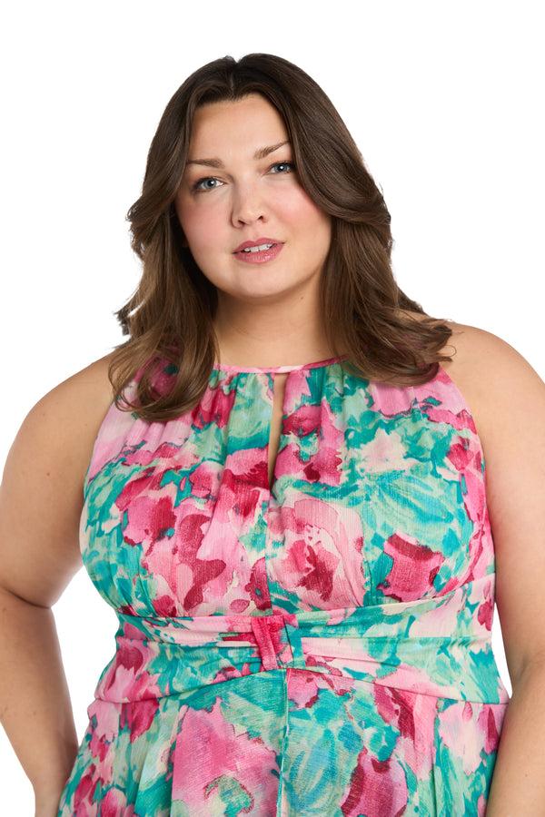 R&m Richards Keyhole Halter Neck Layered Chiffon Maxi Dress - Plus