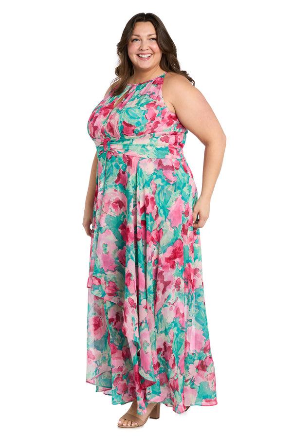 R&m Richards Keyhole Halter Neck Layered Chiffon Maxi Dress - Plus