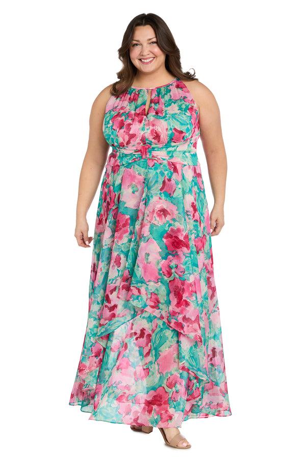 r&m richards Keyhole Halter Neck Layered Chiffon Maxi Dress - Plus