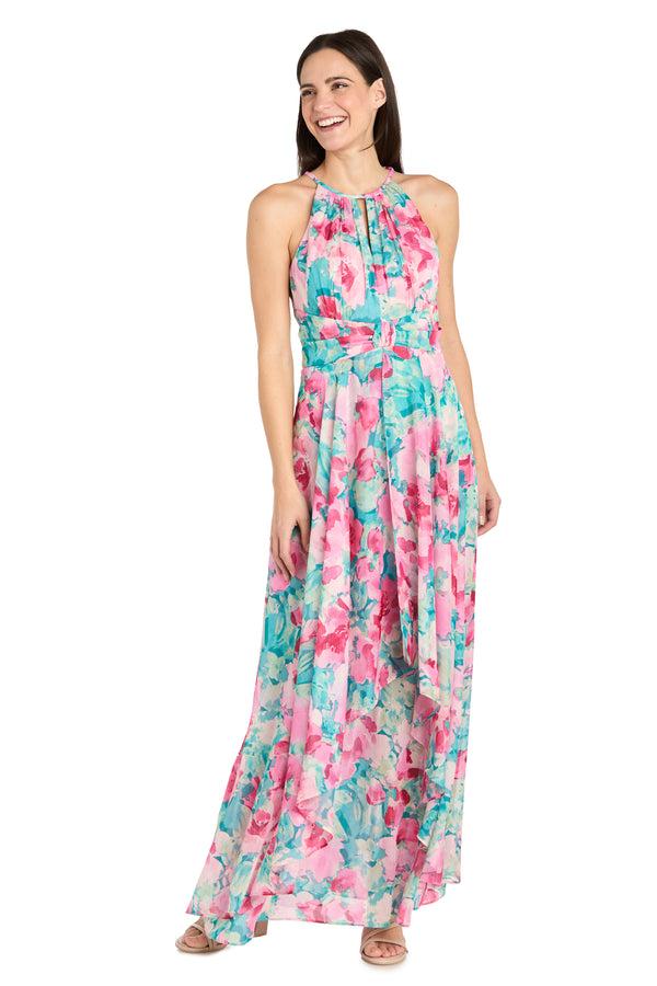 r&m richards Keyhole Halter Neck Layered Chiffon Maxi Dress