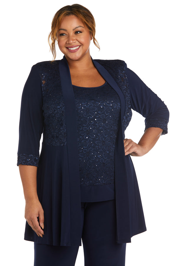 R&m Richards Lace And Sequin Pant Set With Matching Jacket - Plus