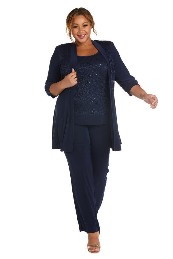 r&m richards Lace and Sequin Pant Set with Matching Jacket - Plus
