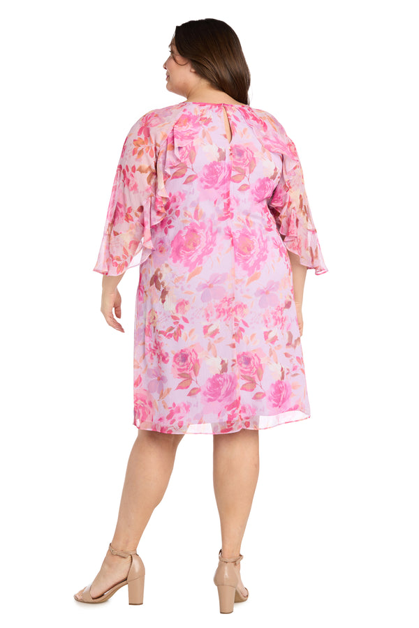 R&m Richards Lavender Rose Floral Chiffon Spring Dress With Ruffle Sleeves - Plus