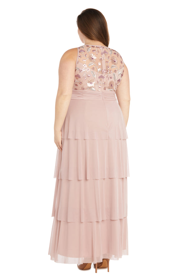 R&m Richards Layered Chiffon Skirt With Sequin Floral Top - Plus