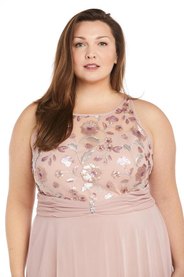 R&m Richards Layered Chiffon Skirt With Sequin Floral Top - Plus