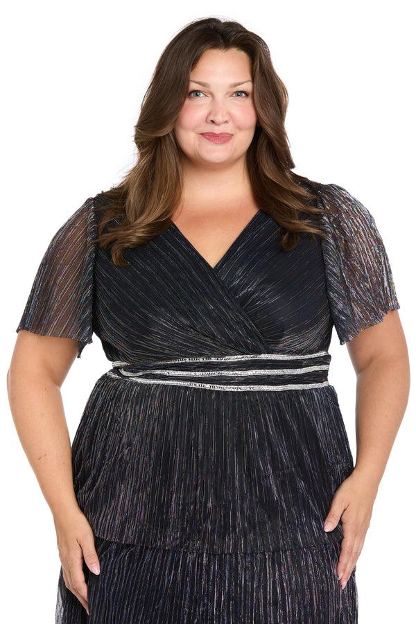 R&m Richards Layered Crinkle Dress With Rhinestone Waistband - Plus