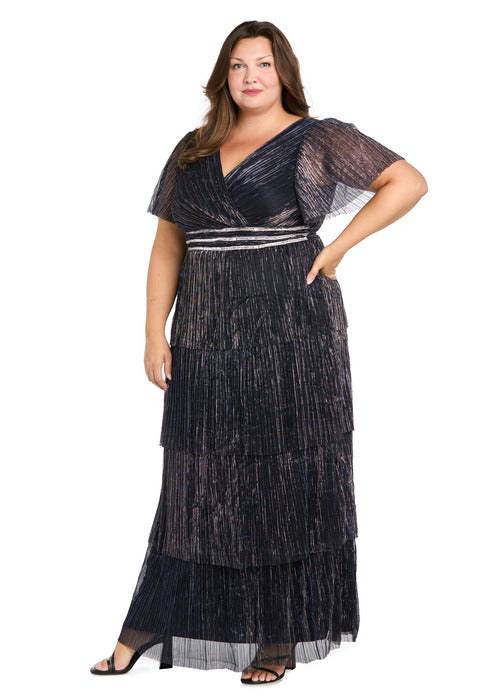 r&m richards Layered Crinkle Dress with Rhinestone Waistband - Plus