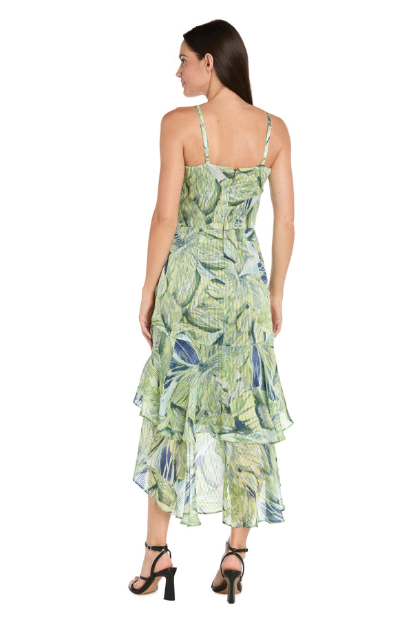 R&m Richards Leaf Print High-Low Chiffon Midi Dress