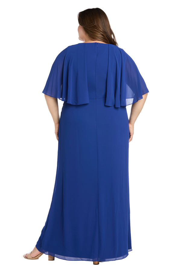 R&m Richards Long Chiffon Caplet Dress With A Rhinestone Waist Detail - Plus